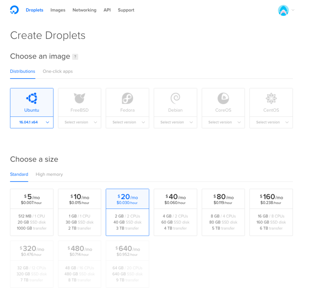 DigitalOcean create a new droplate